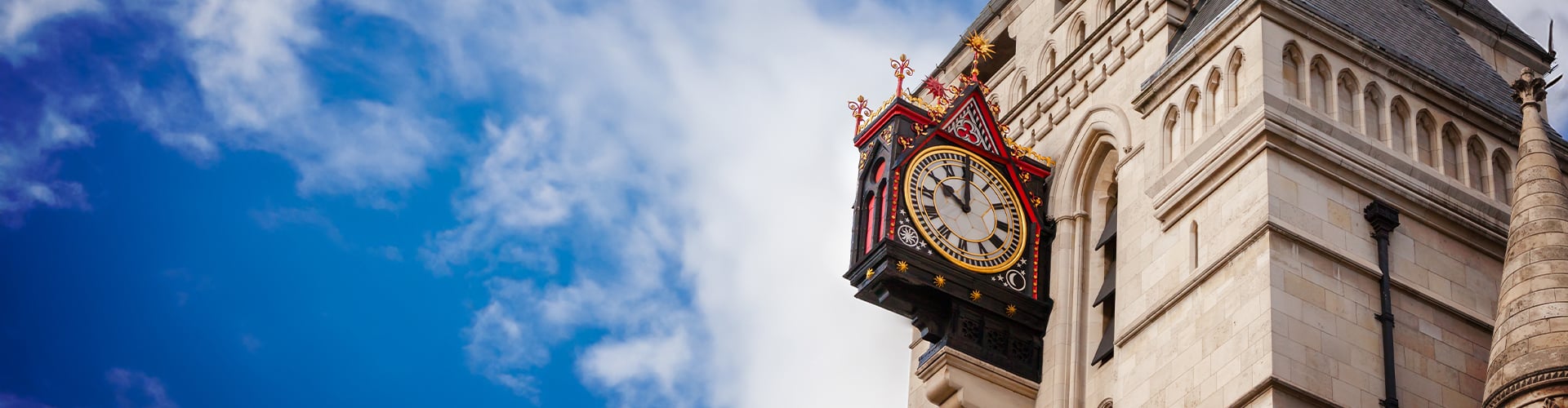 Clock outside Royal Court of Justice